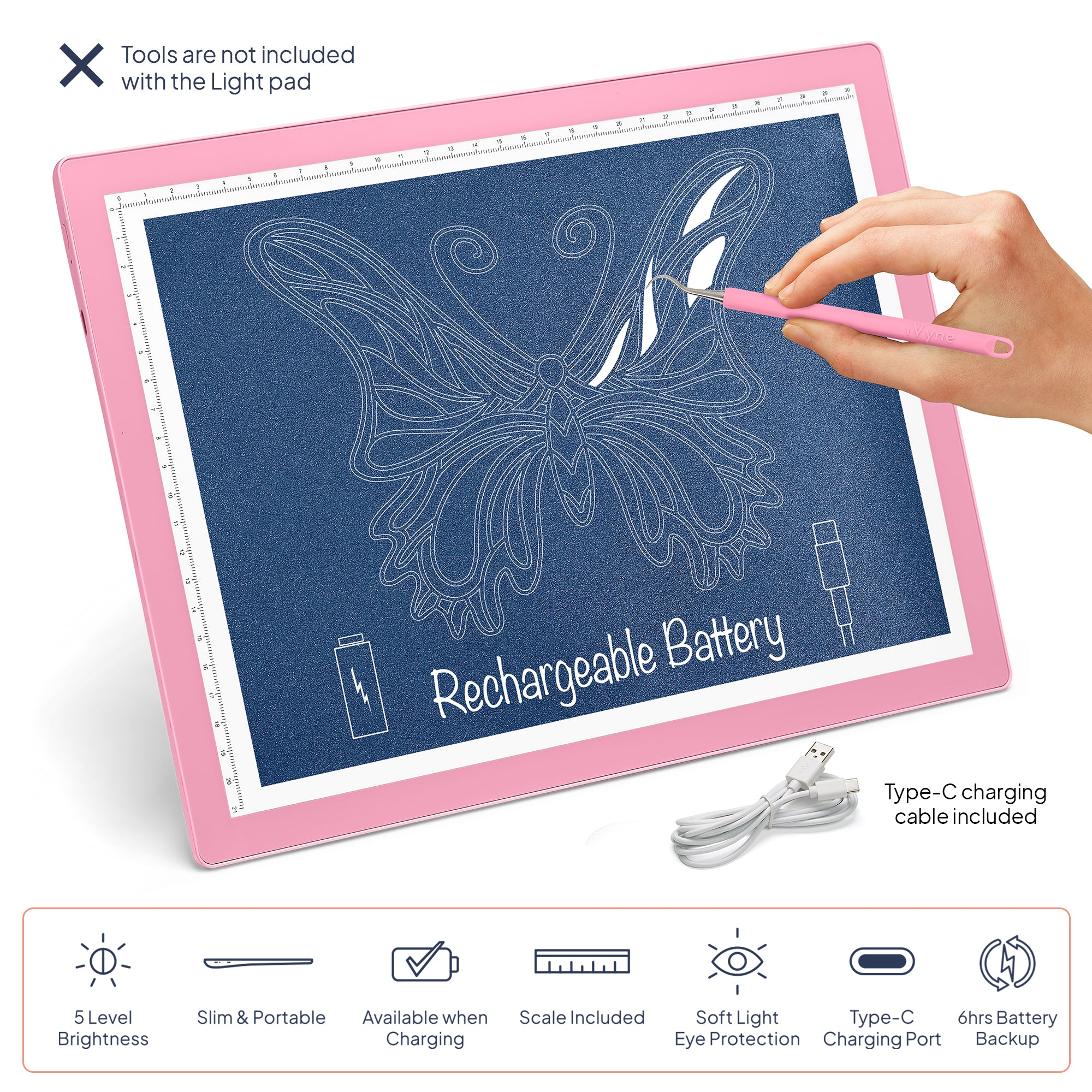 iVyne Rechargeable A4 Light Pad for Tracing ＆ Weeding - LED Light Board for Weeding Vinyl - for Cricut Vinyl Weeding Tools - Ultra-Thin ＆ Portable - iVyne Rechargeable A4 Light Pad for Tracing \u0026 Weeding Ultra-Thin