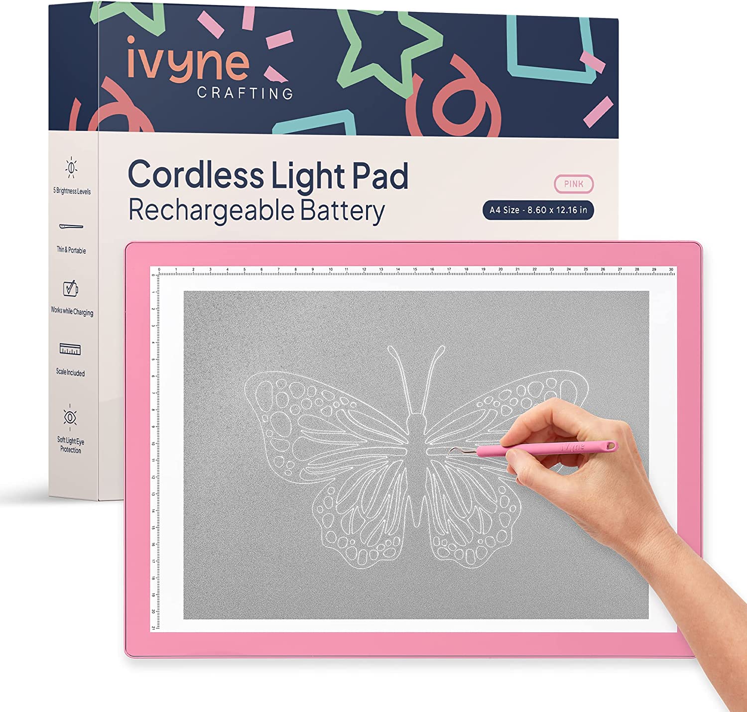 iVyne Rechargeable A4 Light Pad for Tracing ＆ Weeding - LED Light Board for Weeding Vinyl - for Cricut Vinyl Weeding Tools - Ultra-Thin ＆ Portable - iVyne Rechargeable A4 Light Pad for Tracing \u0026 Weeding Ultra-Thin